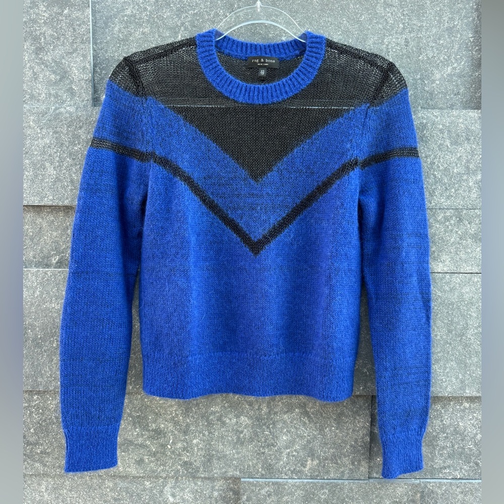 Rag & Bone Blue and Black Sheer Knit Sweater